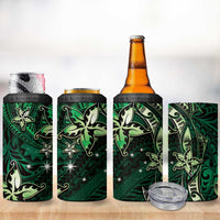 Hawaii Makahiki Season 4 in 1 Can Cooler Tumbler Floral Tribal Tattoo Green Galaxy LT05 - Polynesian Pride