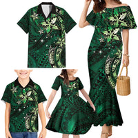 Hawaii Makahiki Season Family Matching Mermaid Dress and Hawaiian Shirt Floral Tribal Tattoo Green Galaxy LT05 - Polynesian Pride