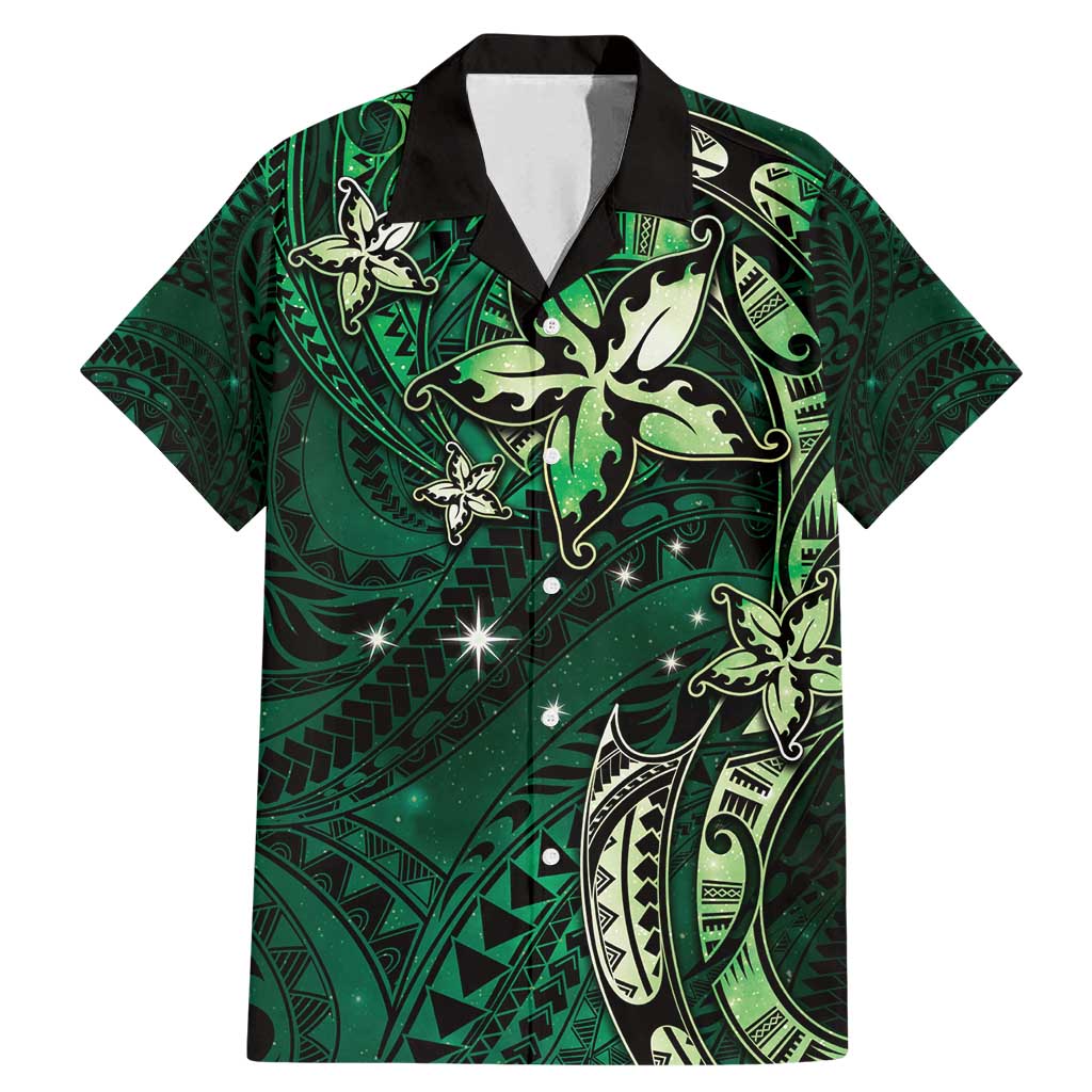 Hawaii Makahiki Season Family Matching Mermaid Dress and Hawaiian Shirt Floral Tribal Tattoo Green Galaxy LT05 Dad's Shirt - Short Sleeve Green - Polynesian Pride