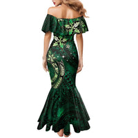 Hawaii Makahiki Season Family Matching Mermaid Dress and Hawaiian Shirt Floral Tribal Tattoo Green Galaxy LT05 - Polynesian Pride