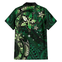 Hawaii Makahiki Season Family Matching Off Shoulder Maxi Dress and Hawaiian Shirt Floral Tribal Tattoo Green Galaxy LT05 - Polynesian Pride