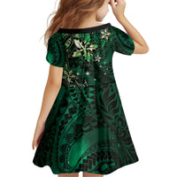 Hawaii Makahiki Season Family Matching Puletasi and Hawaiian Shirt Floral Tribal Tattoo Green Galaxy LT05 - Polynesian Pride