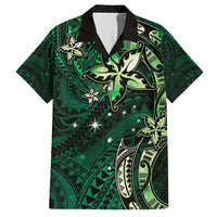 Hawaii Makahiki Season Family Matching Short Sleeve Bodycon Dress and Hawaiian Shirt Floral Tribal Tattoo Green Galaxy LT05 Dad's Shirt - Short Sleeve Green - Polynesian Pride