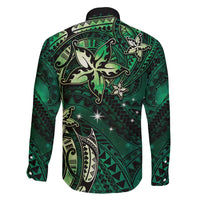 Hawaii Makahiki Season Family Matching Summer Maxi Dress and Hawaiian Shirt Floral Tribal Tattoo Green Galaxy LT05 - Polynesian Pride