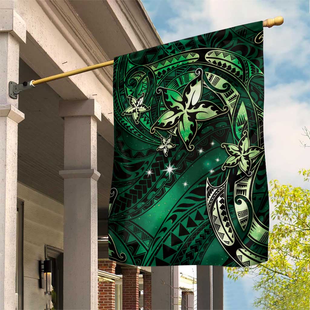 Hawaii Makahiki Season Garden Flag Floral Tribal Tattoo Green Galaxy LT05 House Flag Green - Polynesian Pride
