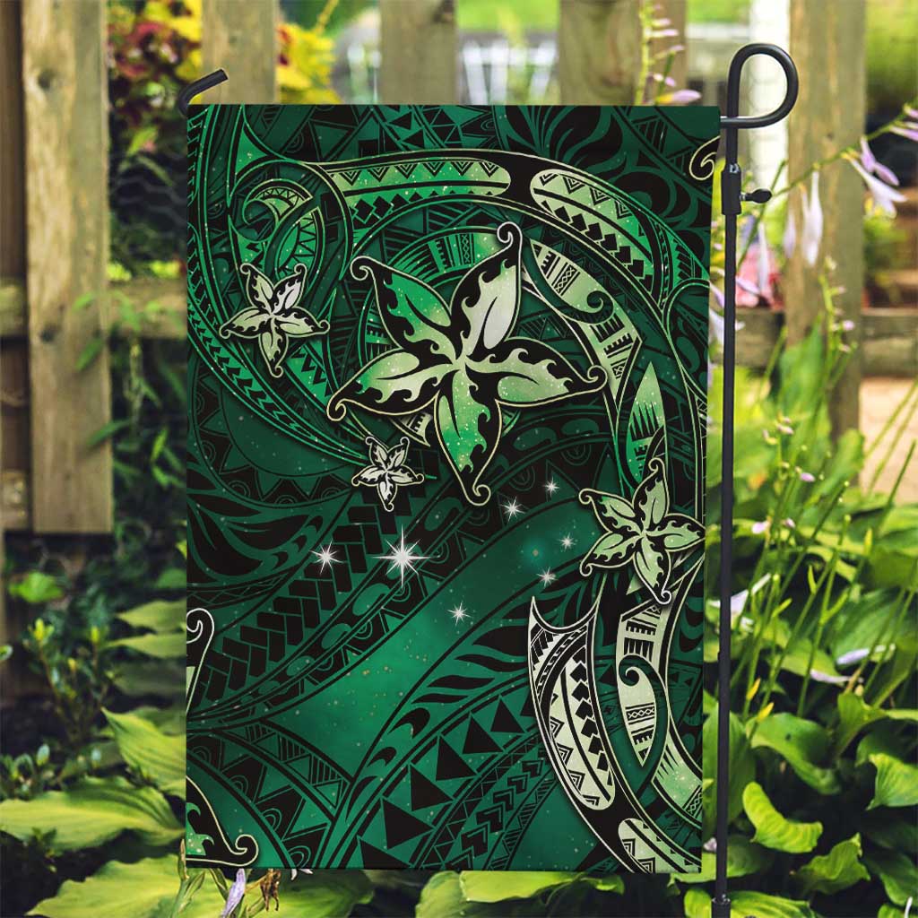 Hawaii Makahiki Season Garden Flag Floral Tribal Tattoo Green Galaxy LT05 Garden Flag Green - Polynesian Pride