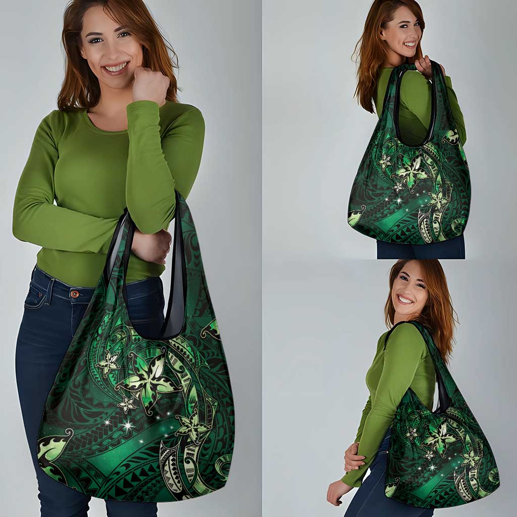 Hawaii Makahiki Season Grocery Bag Floral Tribal Tattoo Green Galaxy LT05 - Polynesian Pride