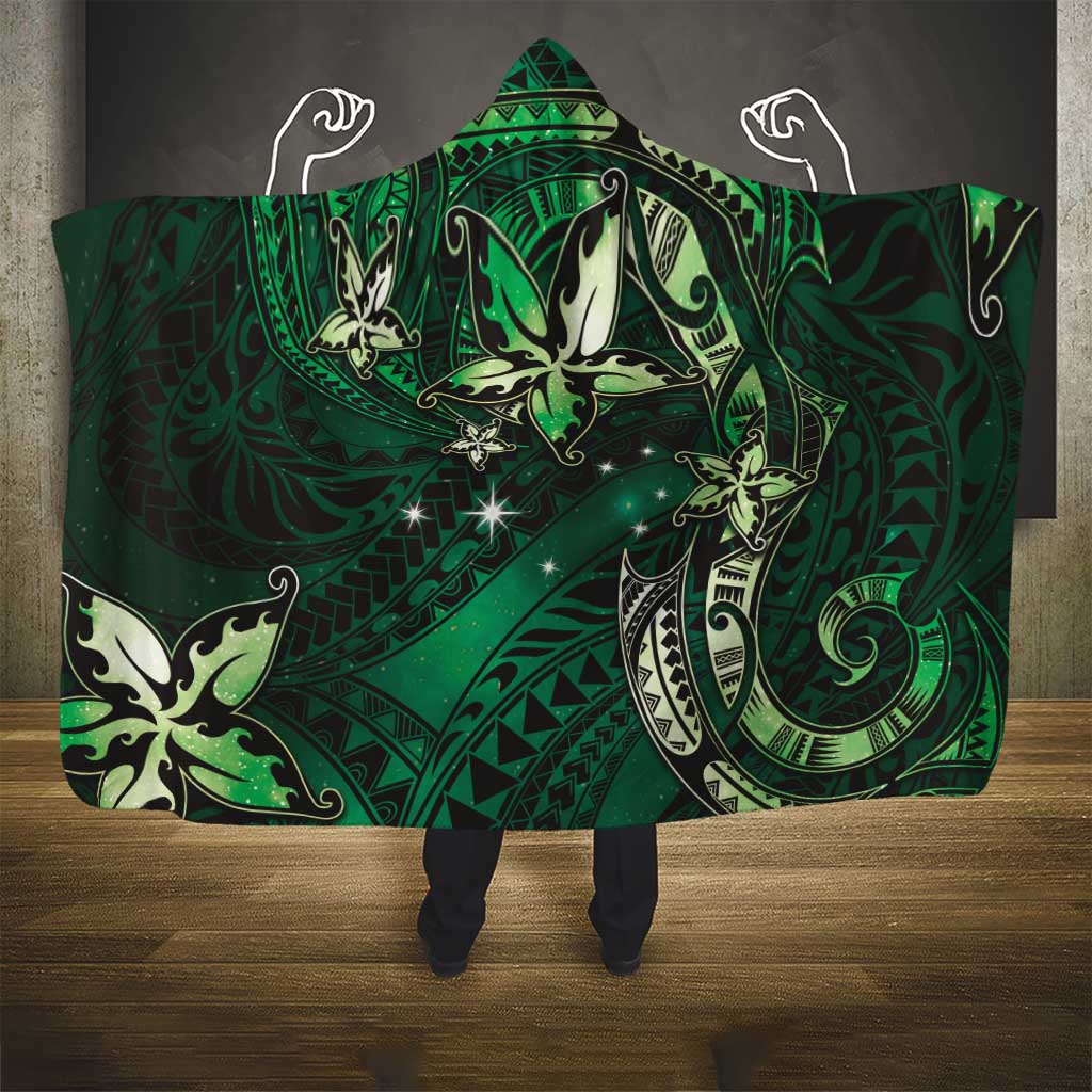Hawaii Makahiki Season Hooded Blanket Floral Tribal Tattoo Green Galaxy LT05 - Polynesian Pride