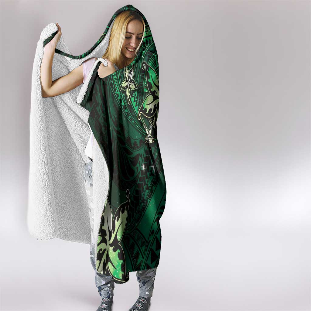 Hawaii Makahiki Season Hooded Blanket Floral Tribal Tattoo Green Galaxy LT05 - Polynesian Pride