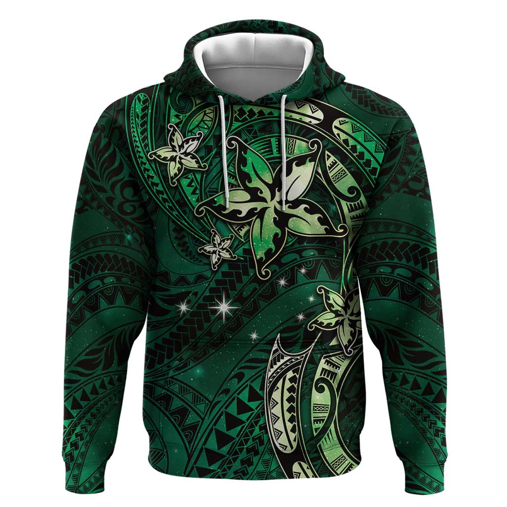 Hawaii Makahiki Season Hoodie Floral Tribal Tattoo Green Galaxy LT05 Pullover Hoodie Green - Polynesian Pride