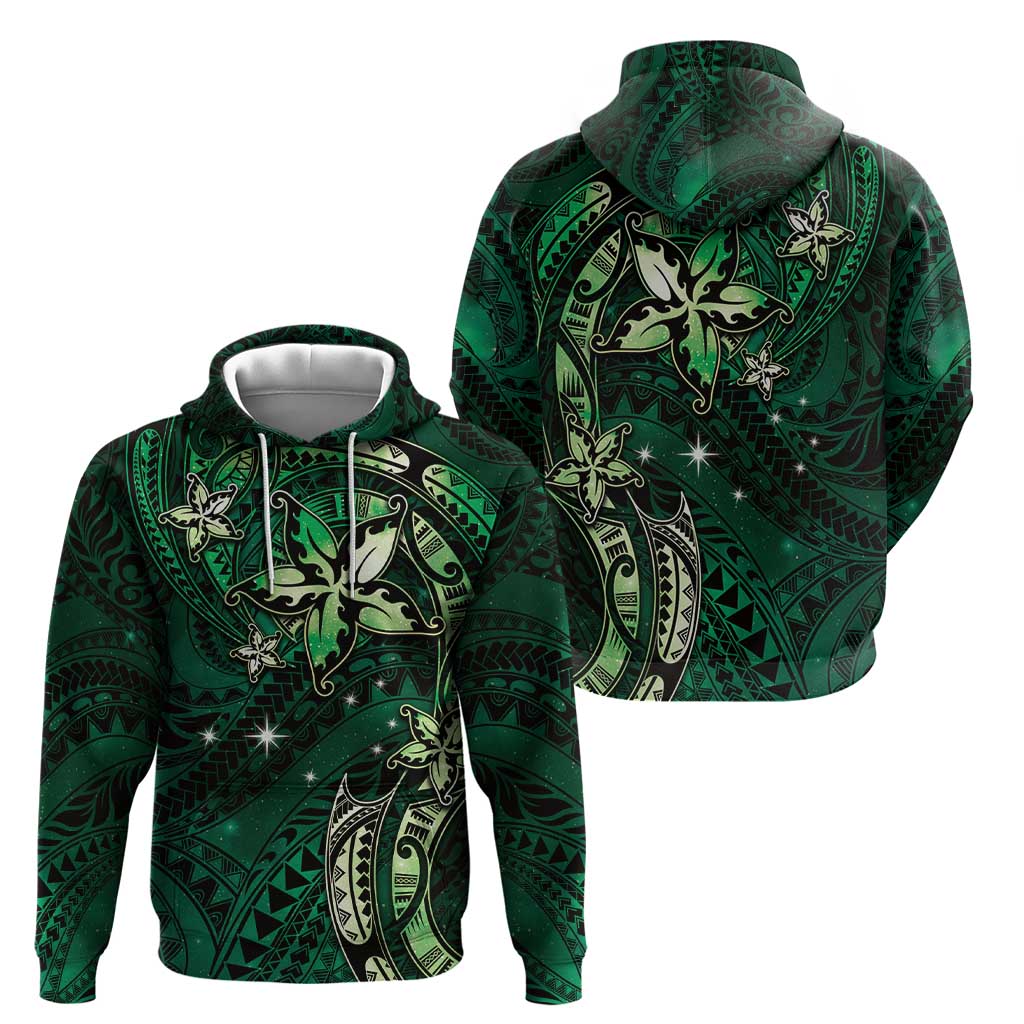Hawaii Makahiki Season Hoodie Floral Tribal Tattoo Green Galaxy LT05 - Polynesian Pride
