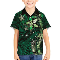 Hawaii Makahiki Season Kid Hawaiian Shirt Floral Tribal Tattoo Green Galaxy LT05 Kid Green - Polynesian Pride