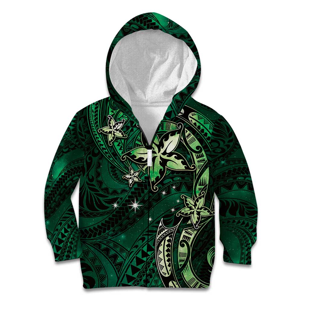Hawaii Makahiki Season Kid Hoodie Floral Tribal Tattoo Green Galaxy LT05 Zip Hoodie Green - Polynesian Pride