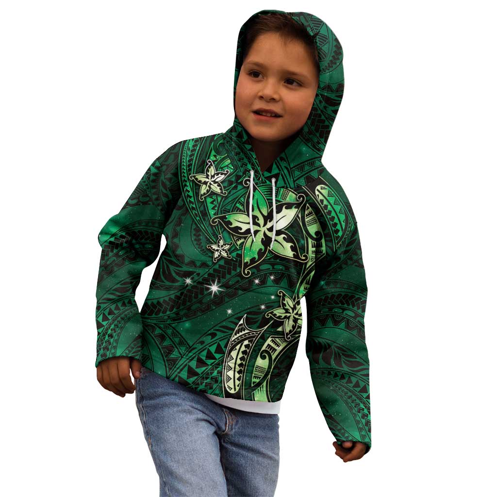 Hawaii Makahiki Season Kid Hoodie Floral Tribal Tattoo Green Galaxy LT05 - Polynesian Pride