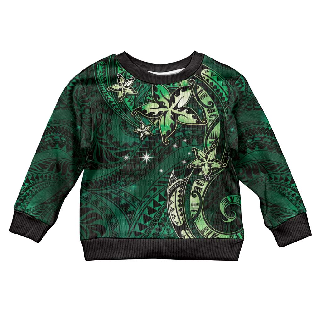 Hawaii Makahiki Season Kid Ugly Christmas Sweater Floral Tribal Tattoo Green Galaxy LT05 Kid Green - Polynesian Pride
