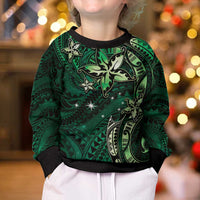Hawaii Makahiki Season Kid Ugly Christmas Sweater Floral Tribal Tattoo Green Galaxy LT05 - Polynesian Pride