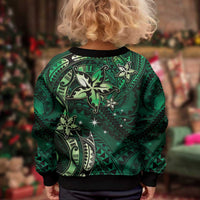Hawaii Makahiki Season Kid Ugly Christmas Sweater Floral Tribal Tattoo Green Galaxy LT05 - Polynesian Pride