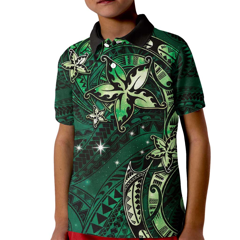 Hawaii Makahiki Season Kid Polo Shirt Floral Tribal Tattoo Green Galaxy LT05 Kid Green - Polynesian Pride