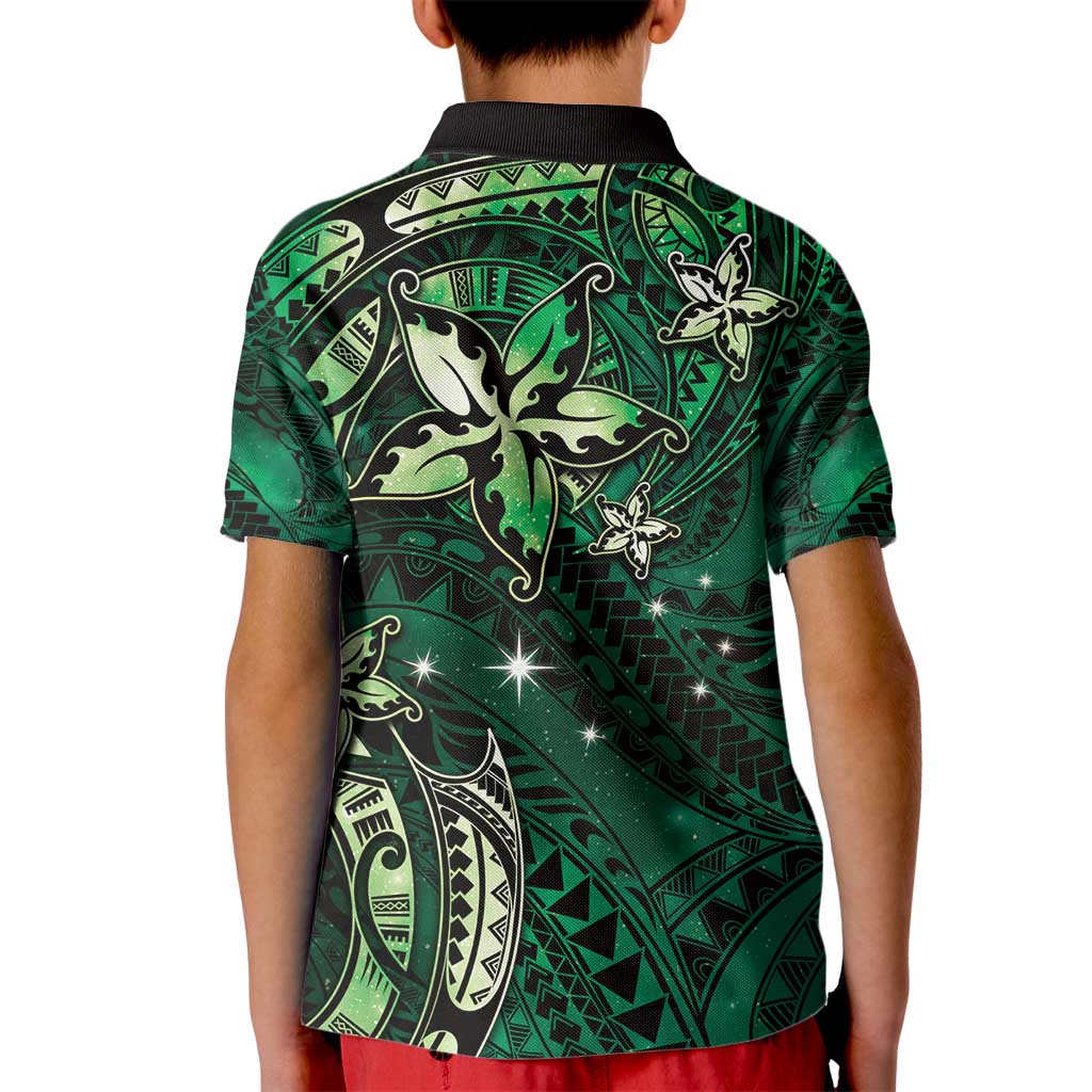 Hawaii Makahiki Season Kid Polo Shirt Floral Tribal Tattoo Green Galaxy LT05 - Polynesian Pride