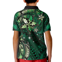 Hawaii Makahiki Season Kid Polo Shirt Floral Tribal Tattoo Green Galaxy LT05 - Polynesian Pride
