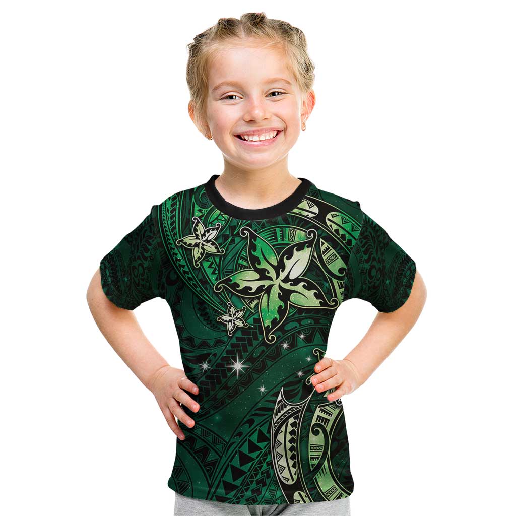 Hawaii Makahiki Season Kid T Shirt Floral Tribal Tattoo Green Galaxy LT05 Green - Polynesian Pride