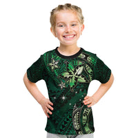 Hawaii Makahiki Season Kid T Shirt Floral Tribal Tattoo Green Galaxy LT05 Green - Polynesian Pride