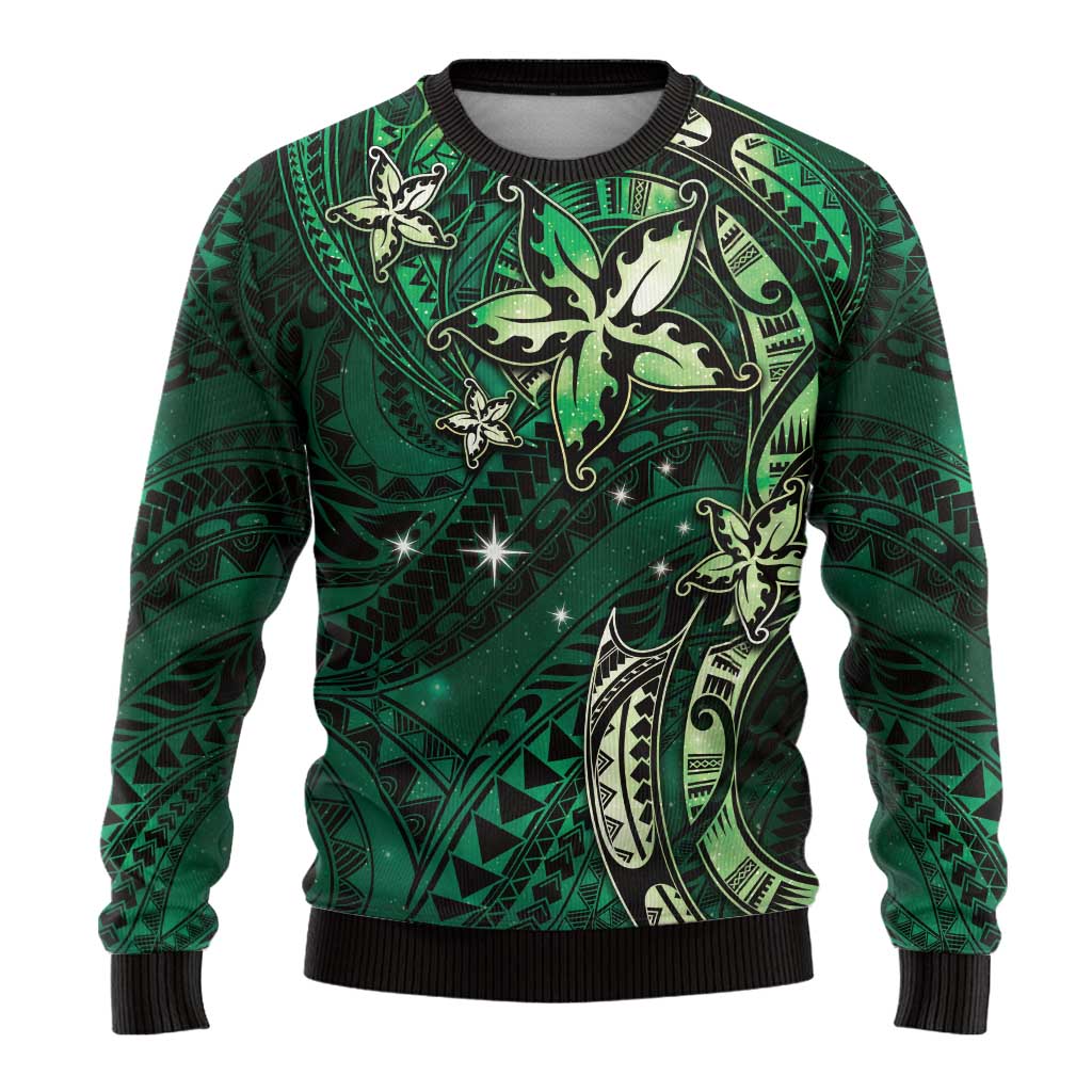 Hawaii Makahiki Season Ugly Christmas Sweater Floral Tribal Tattoo Green Galaxy LT05 - Polynesian Pride