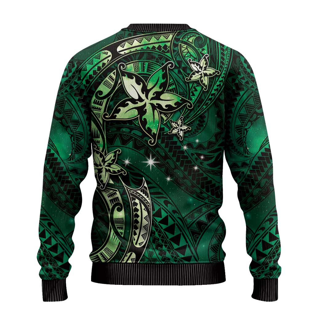 Hawaii Makahiki Season Ugly Christmas Sweater Floral Tribal Tattoo Green Galaxy LT05 - Polynesian Pride