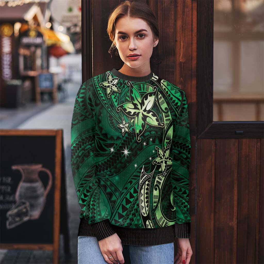 Hawaii Makahiki Season Ugly Christmas Sweater Floral Tribal Tattoo Green Galaxy LT05 - Polynesian Pride