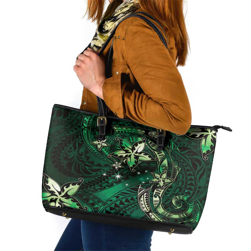 Hawaii Makahiki Season Leather Tote Bag Floral Tribal Tattoo Green Galaxy LT05 Green - Polynesian Pride