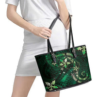 Hawaii Makahiki Season Leather Tote Bag Floral Tribal Tattoo Green Galaxy LT05 - Polynesian Pride