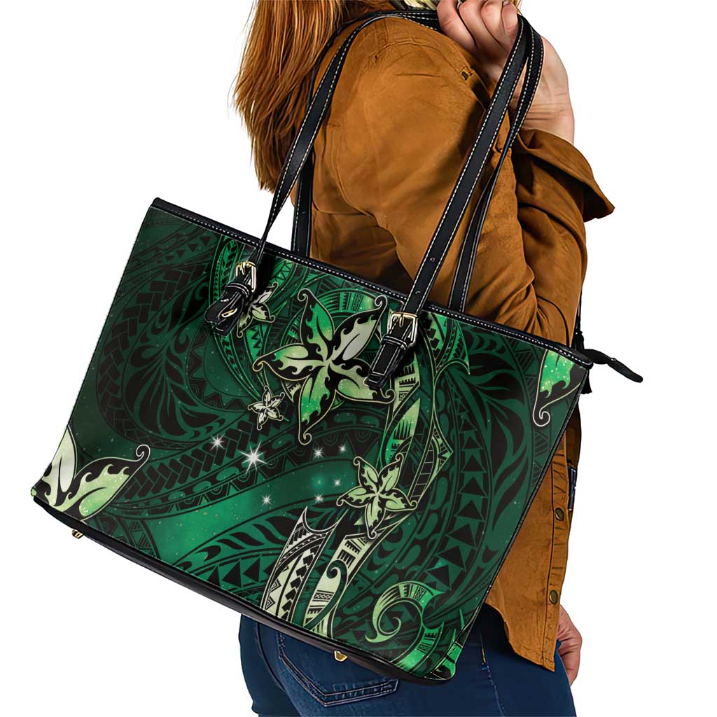 Hawaii Makahiki Season Leather Tote Bag Floral Tribal Tattoo Green Galaxy LT05 - Polynesian Pride