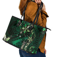 Hawaii Makahiki Season Leather Tote Bag Floral Tribal Tattoo Green Galaxy LT05 - Polynesian Pride