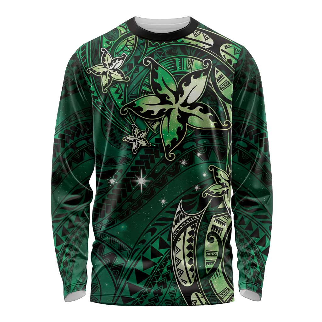 Hawaii Makahiki Season Long Sleeve Shirt Floral Tribal Tattoo Green Galaxy LT05 Unisex Green - Polynesian Pride