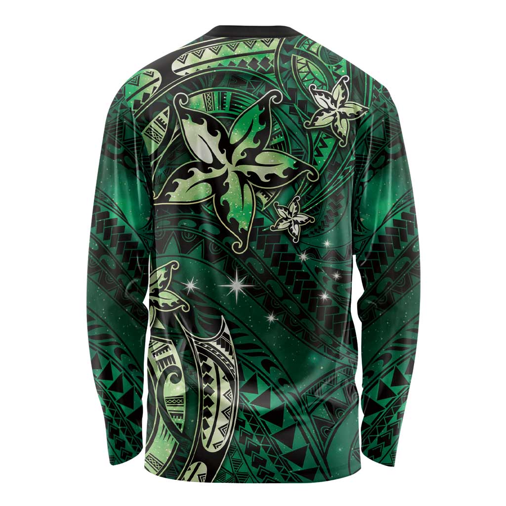 Hawaii Makahiki Season Long Sleeve Shirt Floral Tribal Tattoo Green Galaxy LT05 - Polynesian Pride