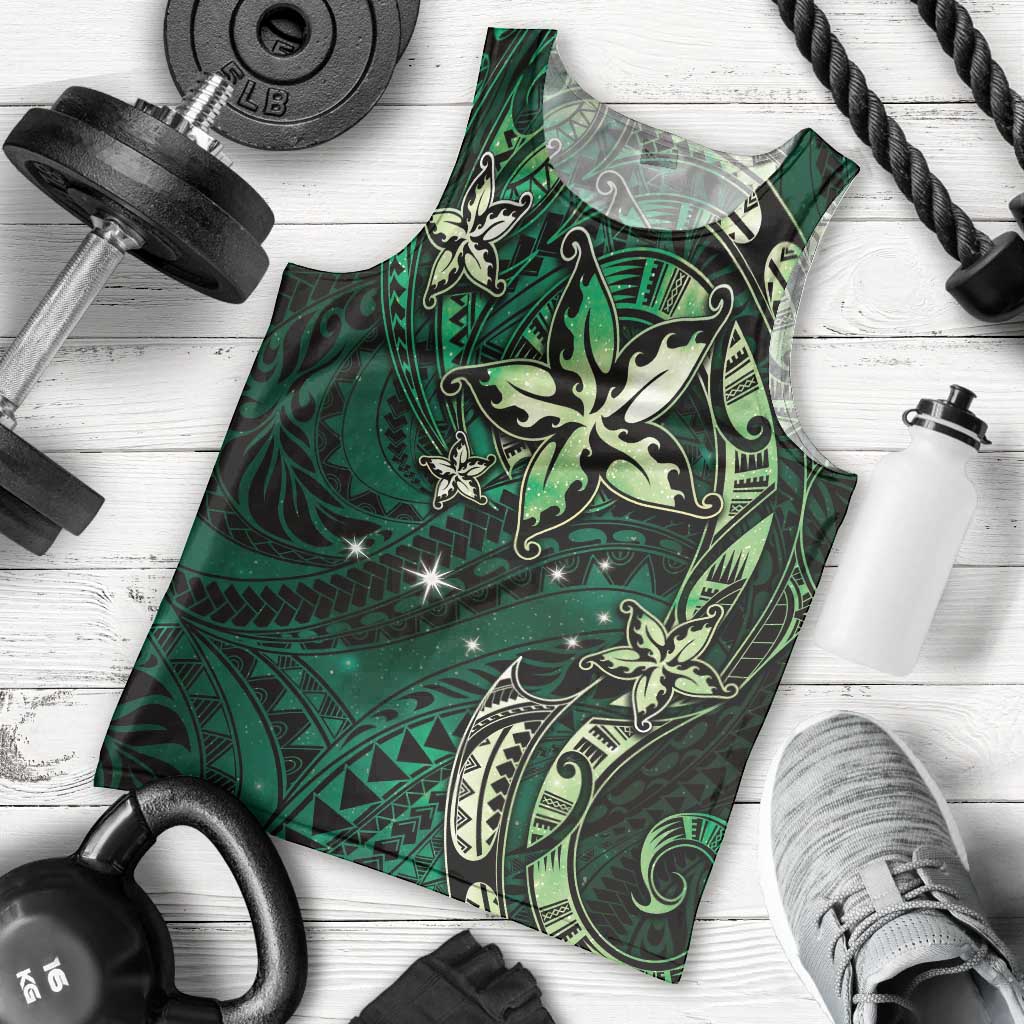 Hawaii Makahiki Season Men Tank Top Floral Tribal Tattoo Green Galaxy LT05 - Polynesian Pride