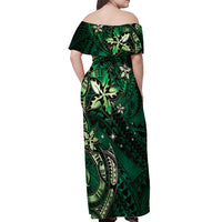 Hawaii Makahiki Season Off Shoulder Maxi Dress Floral Tribal Tattoo Green Galaxy LT05 - Polynesian Pride