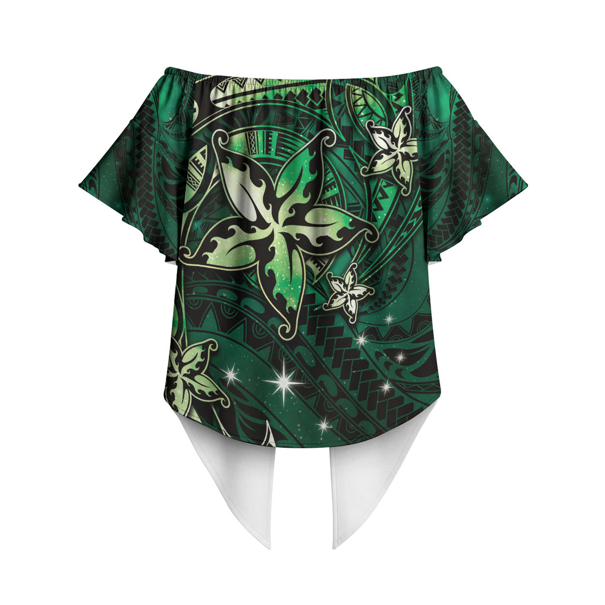 Hawaii Makahiki Season Off Shoulder Wrap Waist Top Floral Tribal Tattoo Green Galaxy LT05 - Polynesian Pride