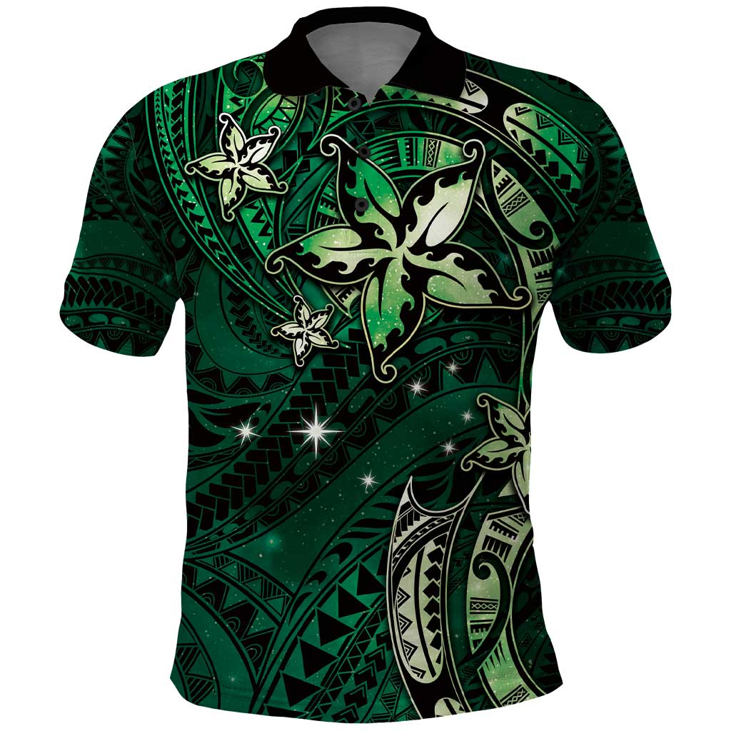 Hawaii Makahiki Season Polo Shirt Floral Tribal Tattoo Green Galaxy LT05 Green - Polynesian Pride