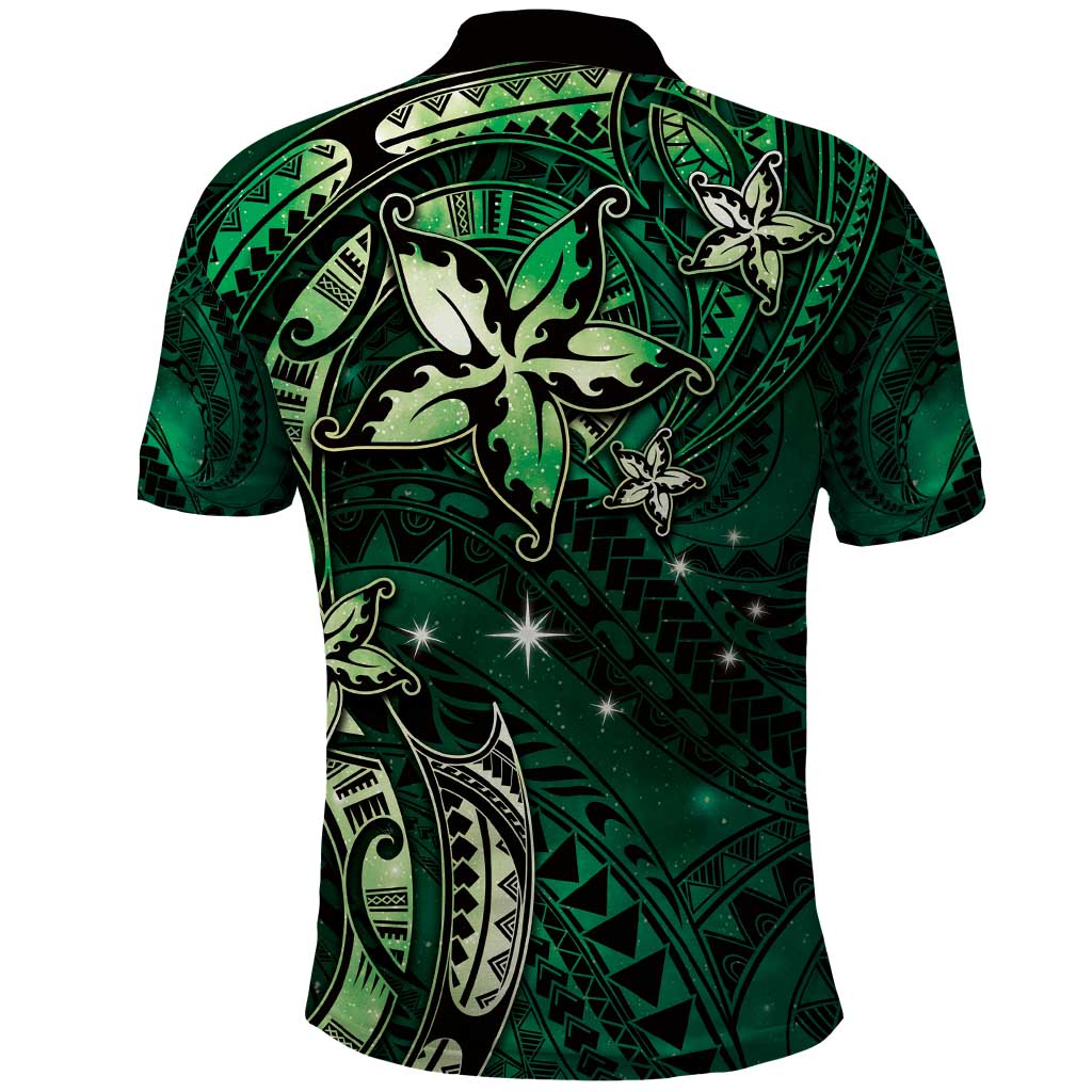 Hawaii Makahiki Season Polo Shirt Floral Tribal Tattoo Green Galaxy LT05 - Polynesian Pride