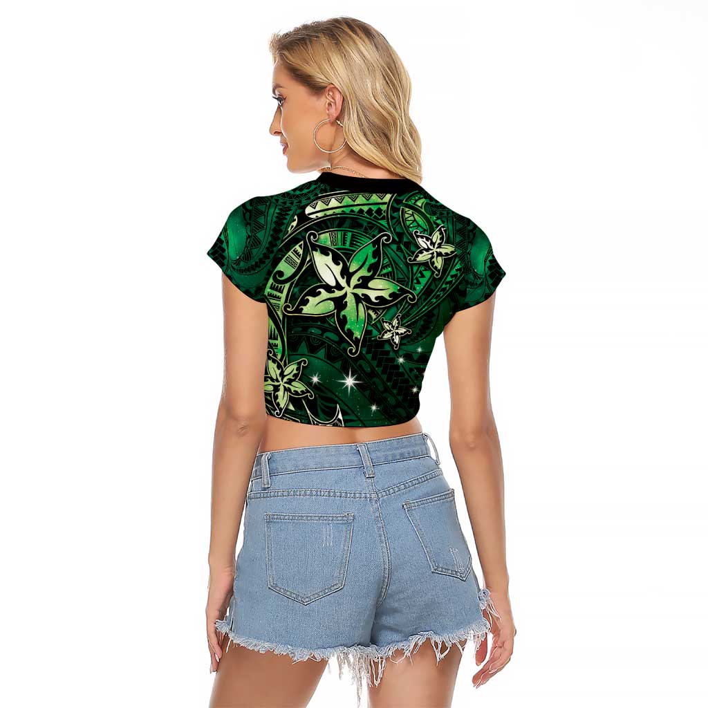 Hawaii Makahiki Season Raglan Cropped T Shirt Floral Tribal Tattoo Green Galaxy LT05 - Polynesian Pride