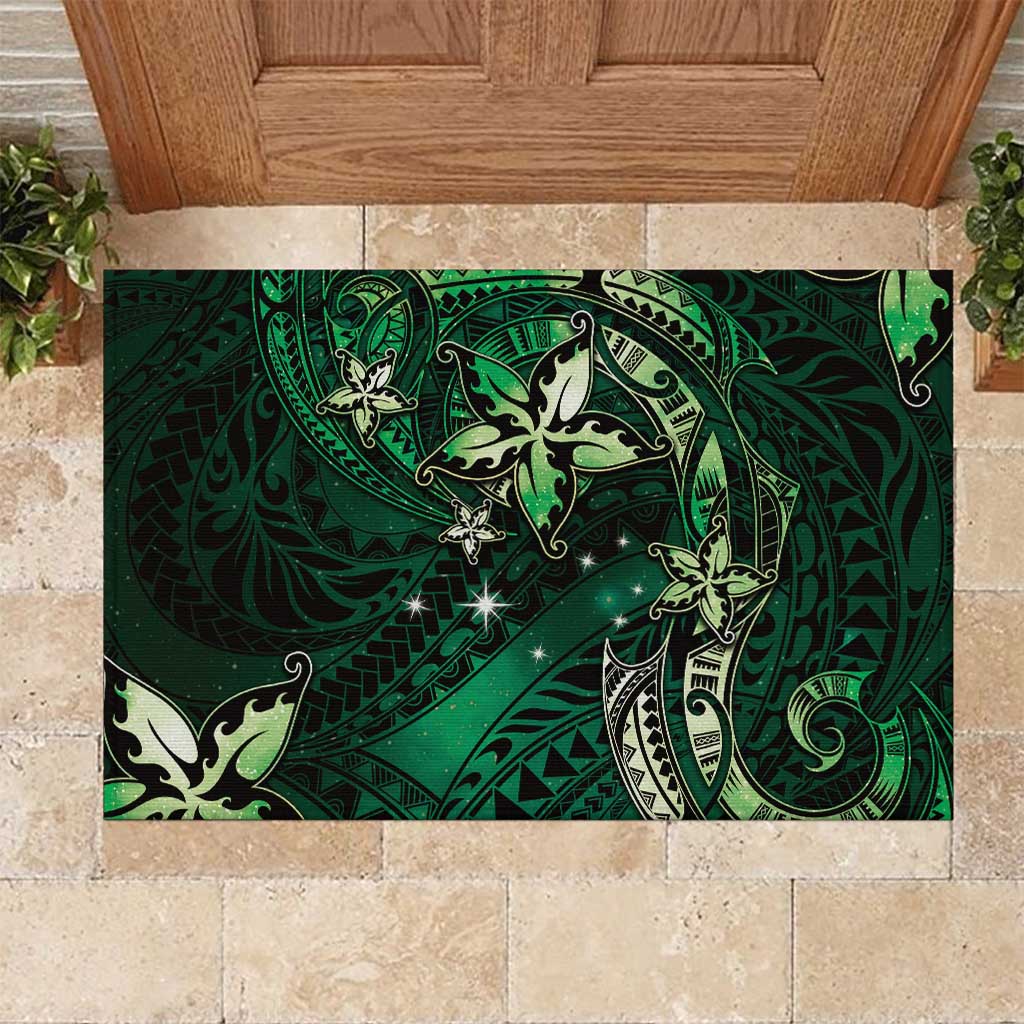 Hawaii Makahiki Season Rubber Doormat Floral Tribal Tattoo Green Galaxy
