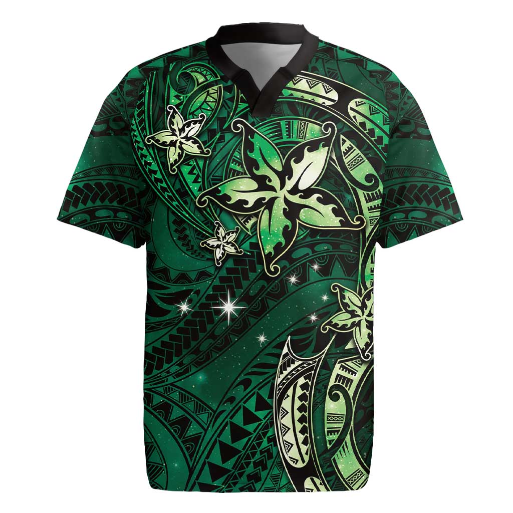 Hawaii Makahiki Season Rugby Jersey Floral Tribal Tattoo Green Galaxy LT05 Green - Polynesian Pride