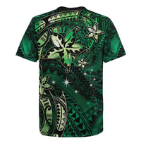 Hawaii Makahiki Season Rugby Jersey Floral Tribal Tattoo Green Galaxy LT05 - Polynesian Pride