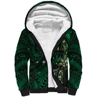 Hawaii Makahiki Season Sherpa Hoodie Floral Tribal Tattoo Green Galaxy LT05 Unisex Green - Polynesian Pride