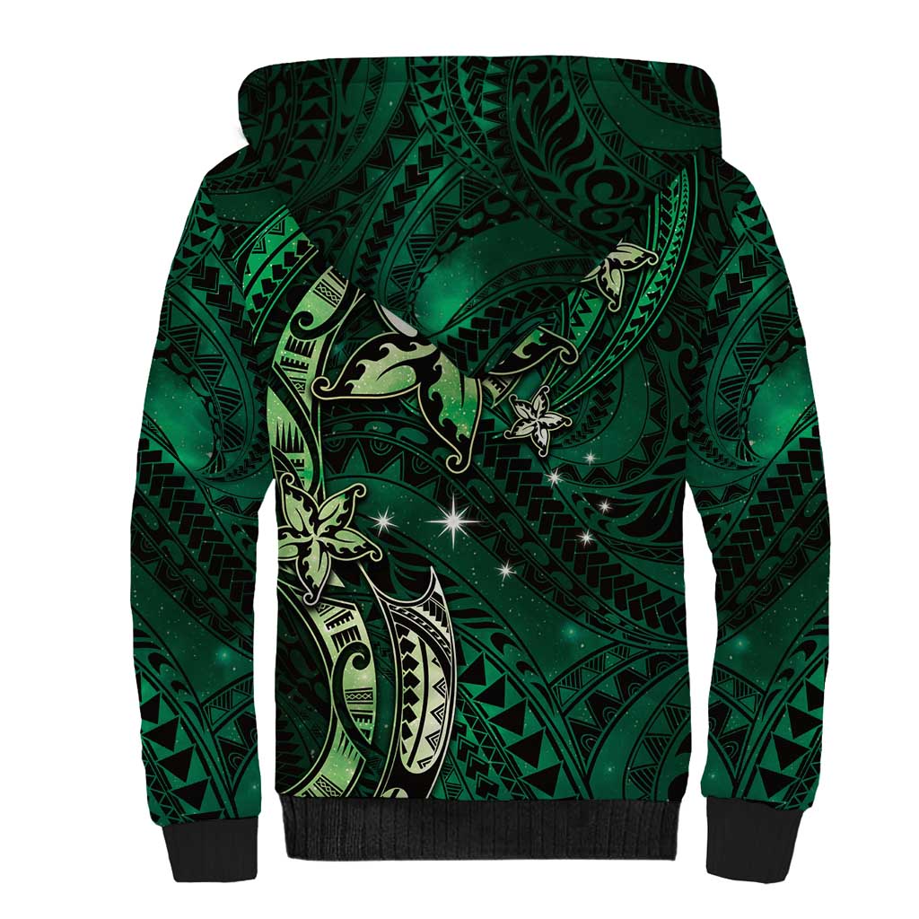 Hawaii Makahiki Season Sherpa Hoodie Floral Tribal Tattoo Green Galaxy LT05 - Polynesian Pride