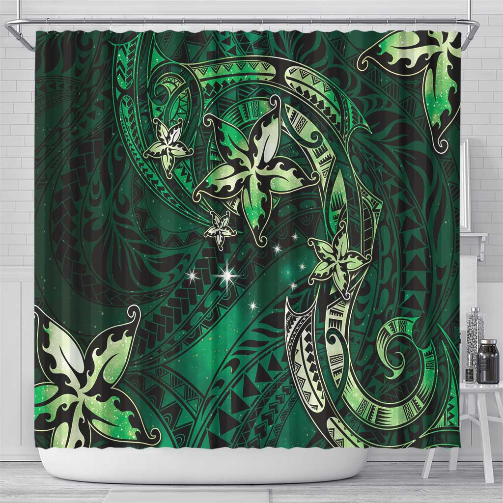 Hawaii Makahiki Season Shower Curtain Floral Tribal Tattoo Green Galaxy LT05 - Polynesian Pride