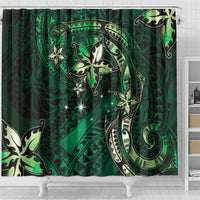 Hawaii Makahiki Season Shower Curtain Floral Tribal Tattoo Green Galaxy LT05 - Polynesian Pride