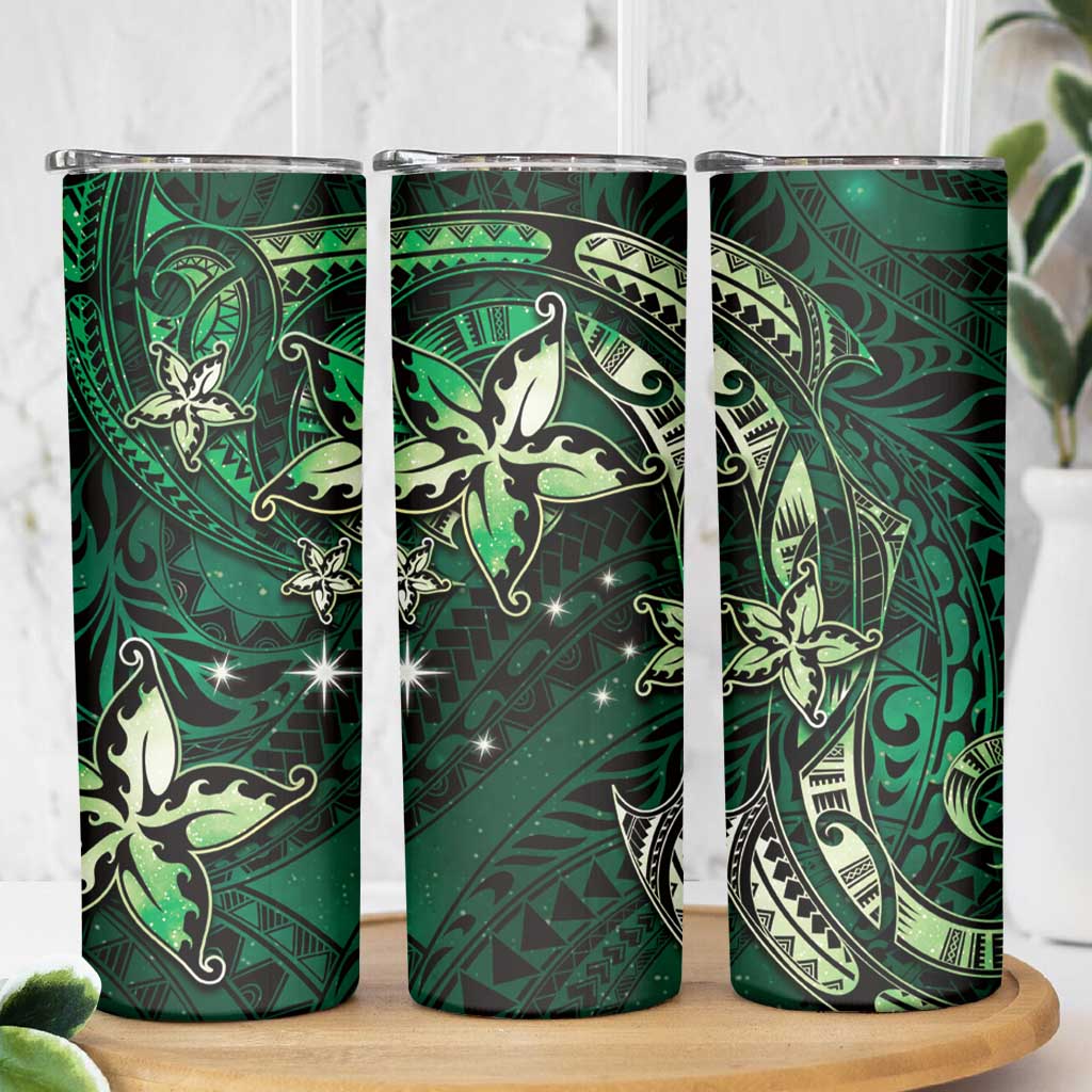 Hawaii Makahiki Season Skinny Tumbler Floral Tribal Tattoo Green Galaxy LT05 - Polynesian Pride