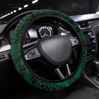 Hawaii Makahiki Season Steering Wheel Cover Floral Tribal Tattoo Green Galaxy LT05 Universal Fit Green - Polynesian Pride